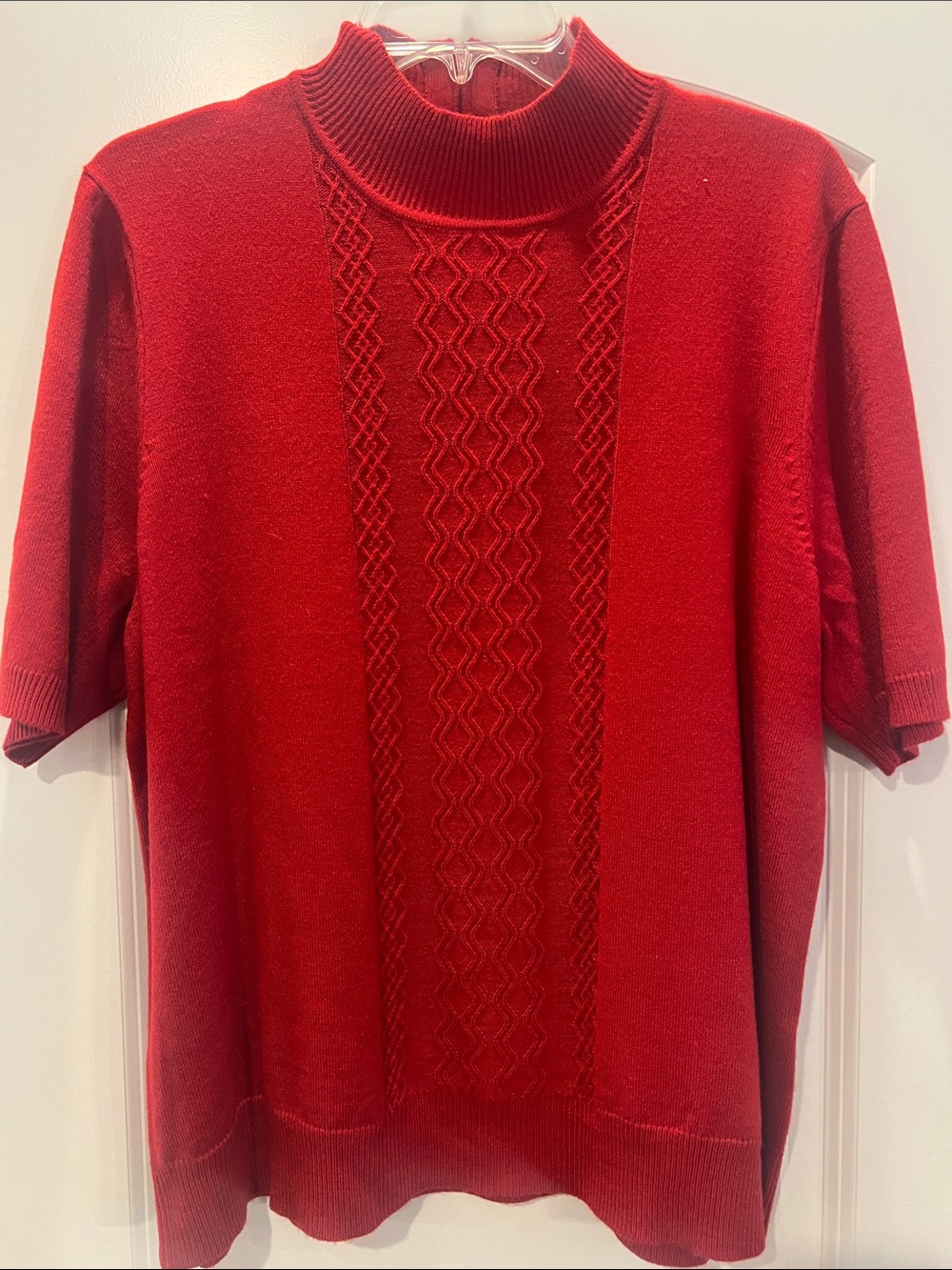 Koret Red Short-Sleeve Turtleneck Sweater with Cable Front